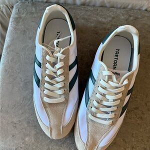 Tretorn White and Beige Athletic Shoes with Green Stripes
Brand new. Never worn